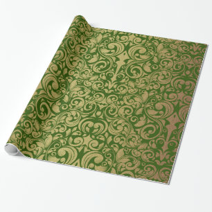 Papel De Regalo Elegante Purpurina de oro Royal Green Damask