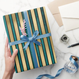 Papel De Regalo Elegante Purpurina de oro Verde azulado a rayas Mo