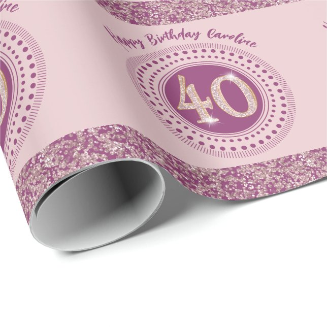 Papel De Regalo Elegante Purpurina de oro y rayas Rosa de cumpleañ (Esquina del rollo)
