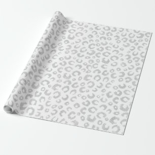 Papel De Regalo Elegante Purpurina de Plata Blanca Leopardo Impres