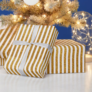 Papel De Regalo Elegante purpurina dorado blanco estriba patrón fe