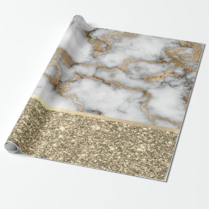Papel De Regalo Elegante Purpurina dorado brillante mármol blanco