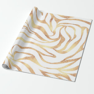 Papel De Regalo Elegante Purpurina dorado Zebra White Animal Print
