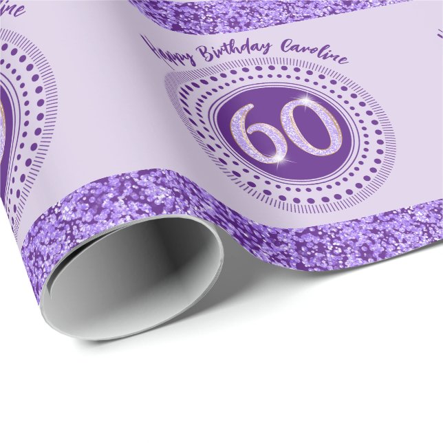 Papel De Regalo Elegante Purpurina púrpura de cumpleaños 60 con ra (Esquina del rollo)