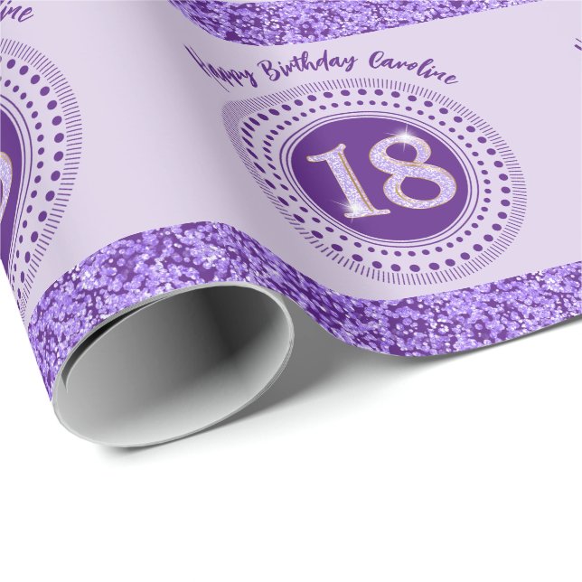 Papel De Regalo Elegante Purpurina púrpura de cumpleaños número 18 (Esquina del rollo)