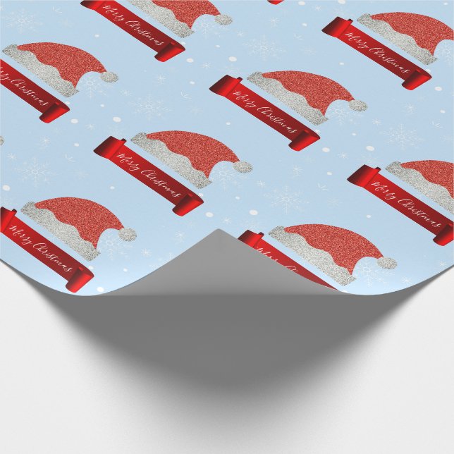 Papel De Regalo Elegante Purpurina rojo personalizado Santa Hat (Esquina)