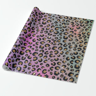 Papel De Regalo Elegante Purpurina rosa azul dorado Leopardo negro