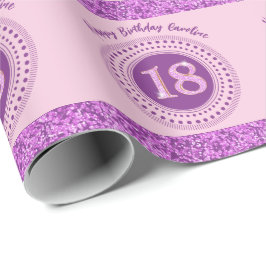 Papel De Regalo Elegante Purpurina rosa de cumpleaños número 18 co