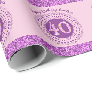 Papel De Regalo Elegante Purpurina rosa de cumpleaños número 40 co
