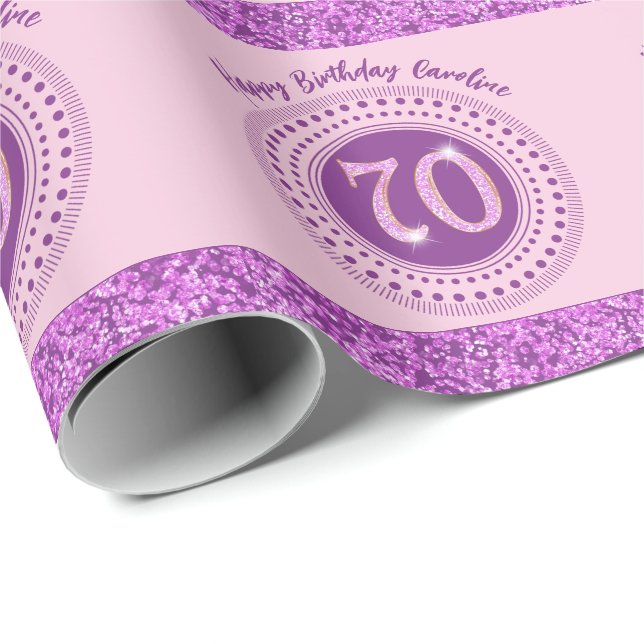 Papel De Regalo Elegante Purpurina rosado de 70 años con rayas (Esquina del rollo)
