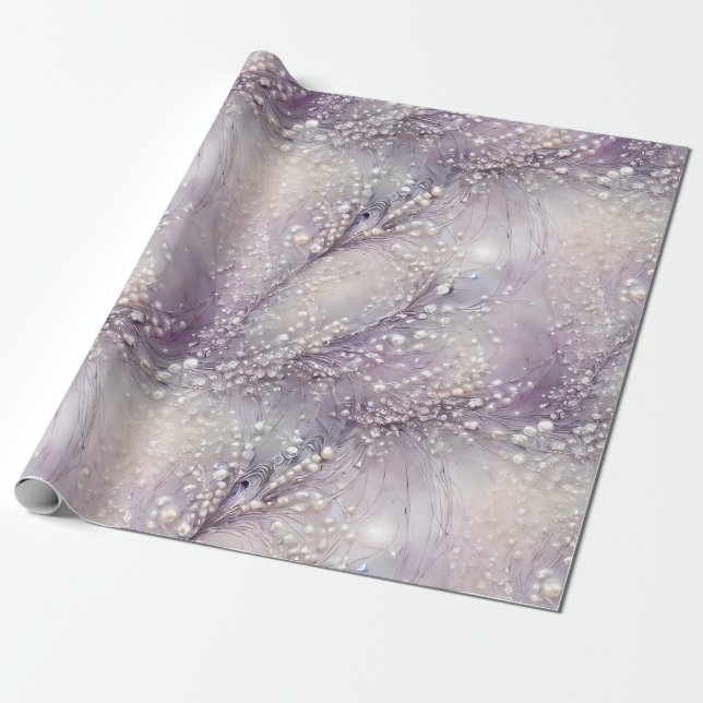 Papel De Regalo Elegante rama de perla gris morada luna (Desenrollado)