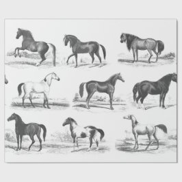 Papel De Regalo Elegante ramas de caballos de tela blanca y negras