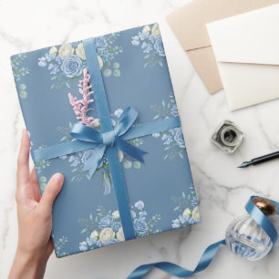 Papel De Regalo Elegante ramo floral azul y blanco acuarela B