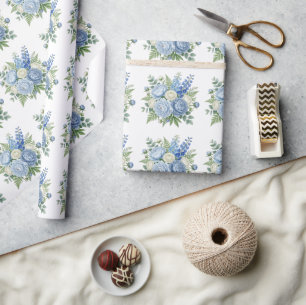 Papel De Regalo Elegante ramo floral de peonía azul acuarela