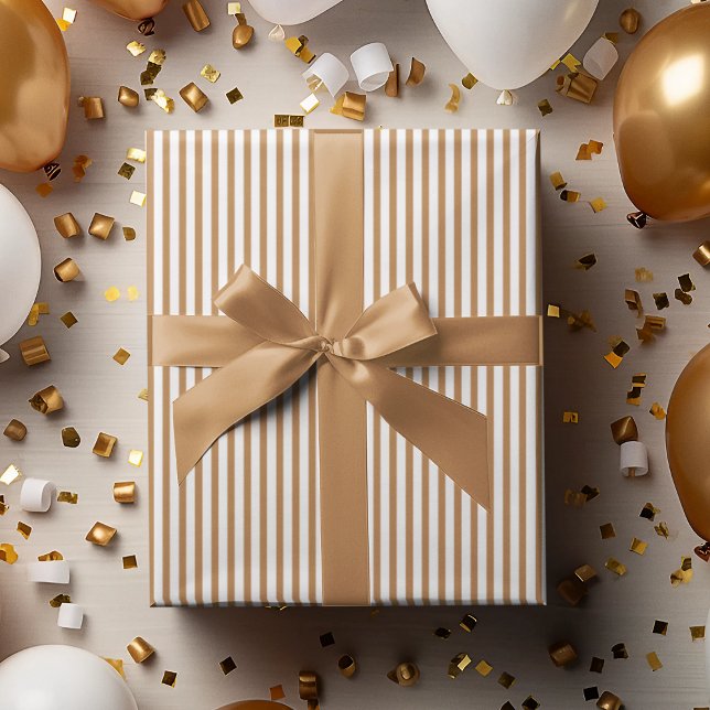 Papel De Regalo Elegante rayas delgadas doradas y blancas (Elegant Striped Wrapping in Gold & White. Chic & Timeless. For All Occasions and  All Ages.)