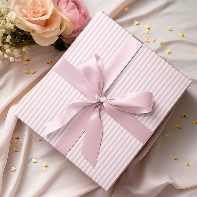 Papel De Regalo Elegante rayas delgadas rosadas y blancas (Elegant Striped Wrapping in Pastel Pink & White. Chic & Timeless. For All Occasions and  All Ages.)
