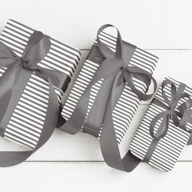Papel De Regalo Elegante rayas finas gris oscuro y blanco (Elegant Striped Wrapping in Dark Gray & White. Chic & Timeless. For All Occasions and  All Ages.)
