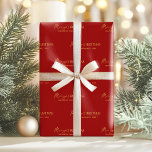 Papel De Regalo Elegante Red y Gold Merry Christmas Name<br><div class="desc">Añada un toque personal a sus regalos esta temporada navideña con este moderno y elegante papel de envolver de nombres familiares rojos y dorados, con ‘Feliz Navidad’ en elegante tipografía de efecto Relieve metalizado dorado, junto con texto personalizable para su nombre y año familiar que se repite en todo el...</div>