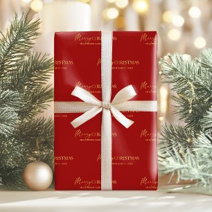 Papel De Regalo Elegante Red y Gold Merry Christmas Name
