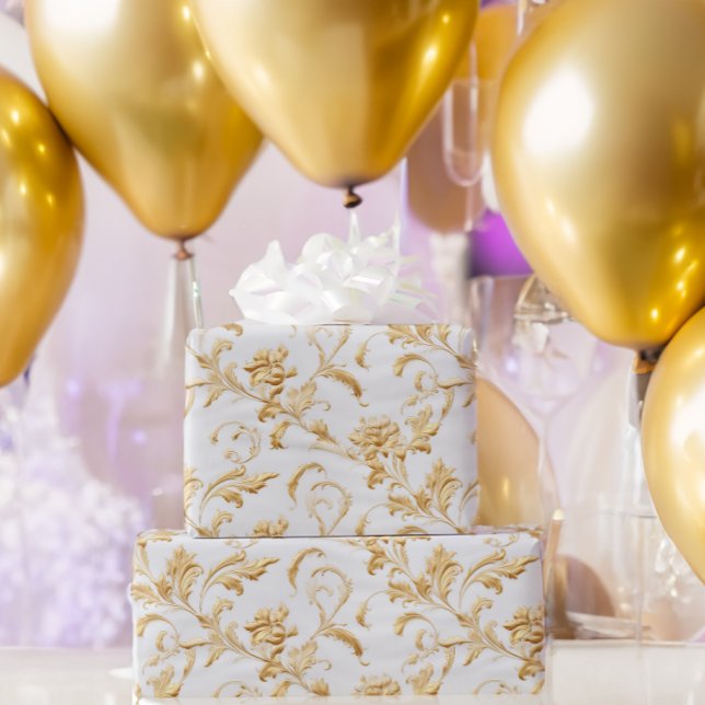 Papel De Regalo Elegante regalo blanco y dorado de damasco (Subido por el creador)