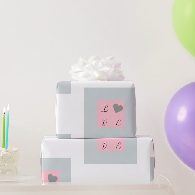 Papel De Regalo Elegante regalo de amor rosa y gris (Regalos de fiesta)