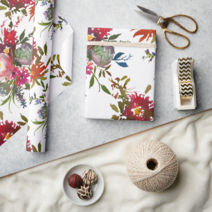 Papel De Regalo Elegante regalo de Boda botánico rojo floral de Bo