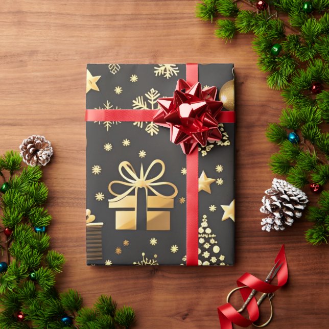 Papel De Regalo Elegante regalo de Navidades negros y de oro (Regalo de vacaciones)