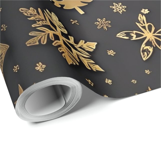 Papel De Regalo Elegante regalo de Navidades negros y de oro (Esquina del rollo)