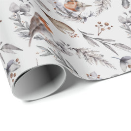 Papel De Regalo Elegante regalo de Navidades Robin Bird de inviern