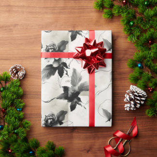 Papel De Regalo Elegante regalo floral negro y blanco