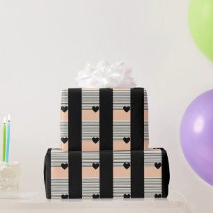 Papel De Regalo Elegante regalo negro y Rubor de Corazón rosa y ra