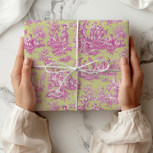 Papel De Regalo Elegante regalo vintage verde rosa Toile de Jouy