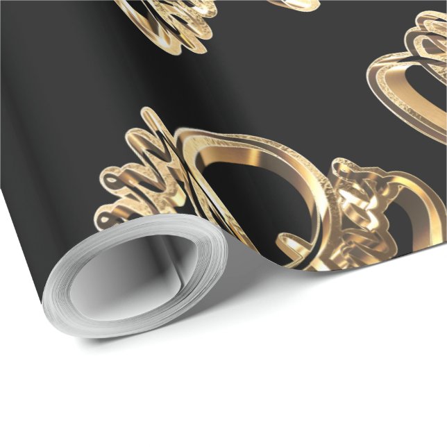 Papel De Regalo Elegante Relieve metalizado dorado Faux Script Mod (Esquina del rollo)