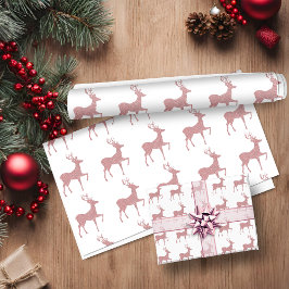 Papel De Regalo Elegante reno de vacaciones Purpurina de oro rosa 