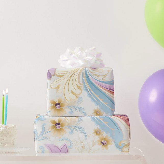 Papel De Regalo Elegante Resumen Pastel Paisley Morado Floral (Regalos de fiesta)