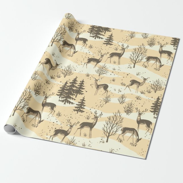 Papel De Regalo Elegante retro beige crema de madera venado (Desenrollado)