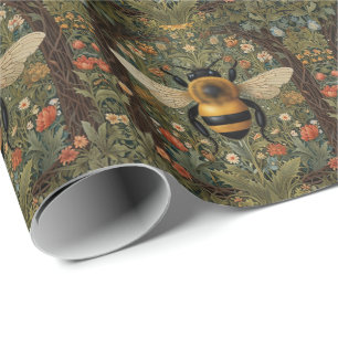 Papel De Regalo Elegante retro bumblebee boho arte floral botánico