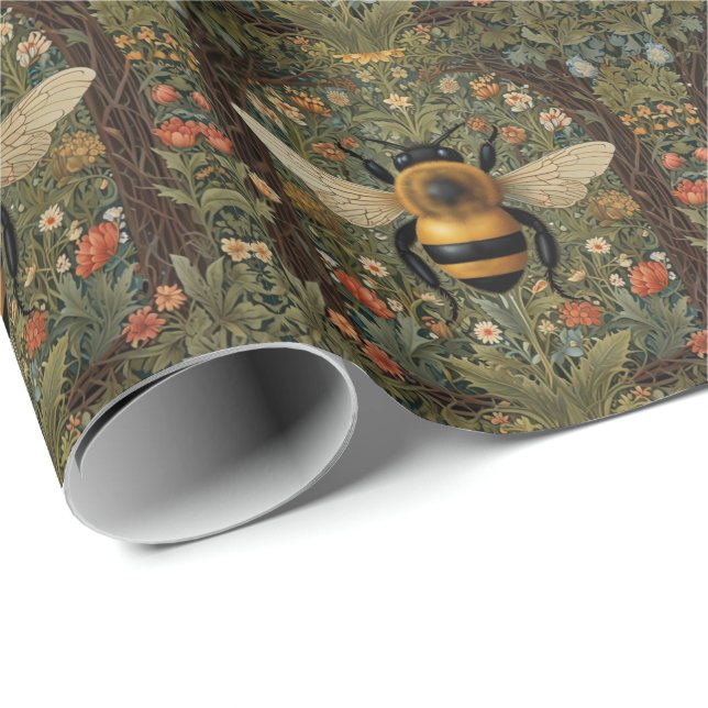 Papel De Regalo Elegante retro bumblebee boho arte floral botánico (Esquina del rollo)