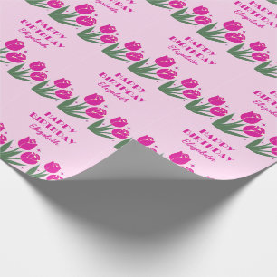 Papel De Regalo Elegante retro Tulip Floral Aniversario rosa
