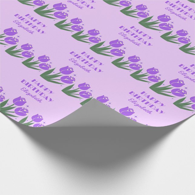 Papel De Regalo Elegante Retro Tulip Floral Purple Cumpleaños (Esquina)