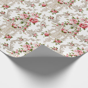 Papel De Regalo Elegante Rococo de fondo floral-blanco