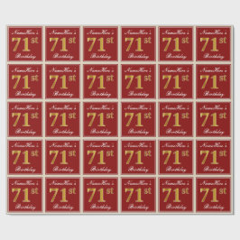Papel De Regalo Elegante, Rojo, Dorado Falso Cumpleaños 71; Nombre