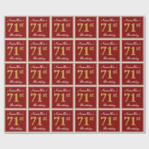 Papel De Regalo Elegante, Rojo, Dorado Falso Cumpleaños 71; Nombre