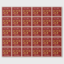 Papel De Regalo Elegante, rojo, falso oro 55 cumpleaños; nombre pe