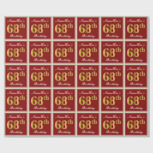 Papel De Regalo Elegante, rojo, falso oro 68º cumpleaños; nombre p