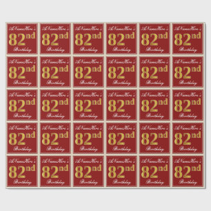 Papel De Regalo Elegante, rojo, falso oro 82 cumpleaños; nombre pe