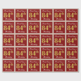 Papel De Regalo Elegante, rojo, falso oro 84º cumpleaños; nombre p