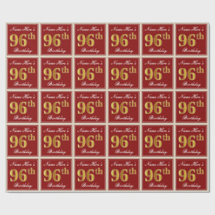 Papel De Regalo Elegante, rojo, falso oro 96º cumpleaños; nombre p