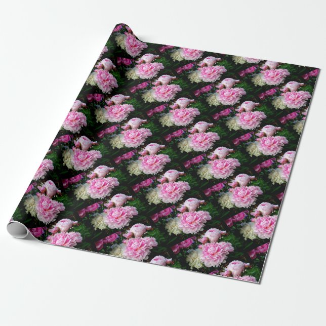 Papel De Regalo Elegante romántico Pink White floral Peonies (Desenrollado)