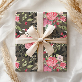 Papel De Regalo Elegante Rosa blanco rosado negro floral